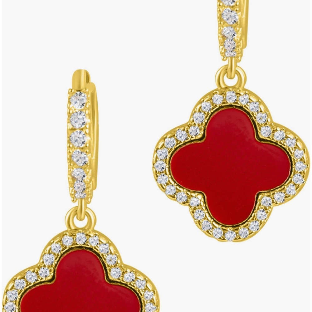 Glamorous Gold and Red Clover Earrings